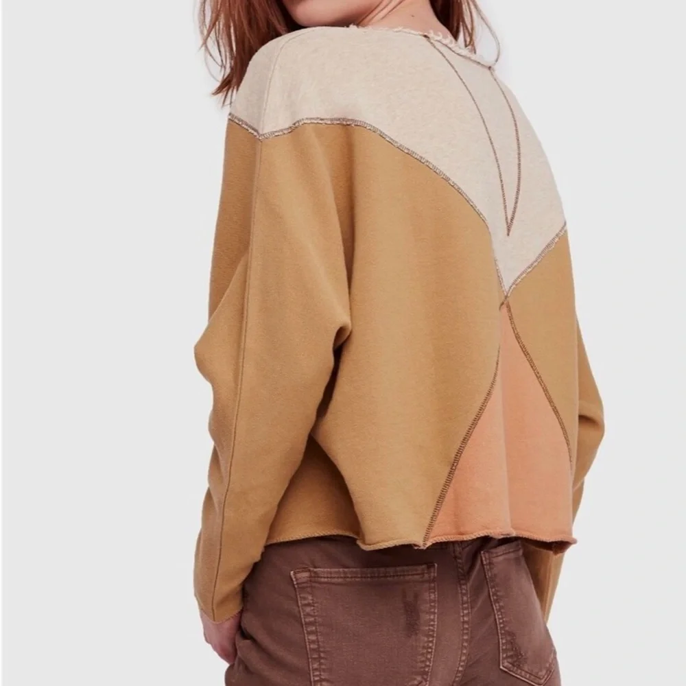 Free People Montauk colorblock pullover top shirt sweater oversized size XS